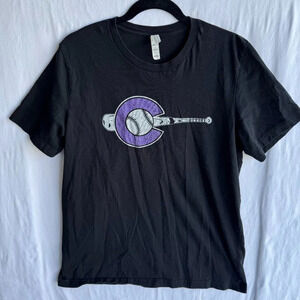Black Baseball Graphic Tee Colorado Rockies Design, Size L